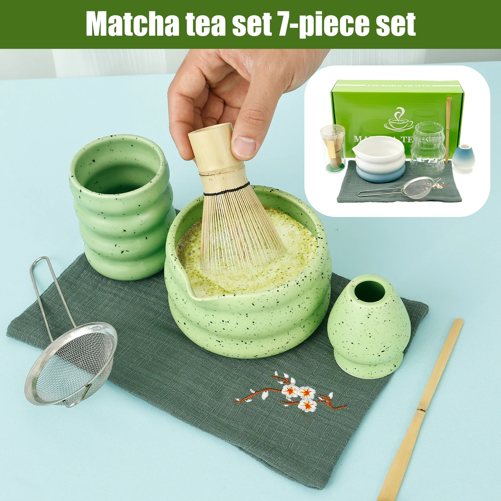 

7Pcs Matcha Whisk Set for Beginners Elegant Bamboo Japanese Matcha Tea Making Kit with Whisk Holder Scoop Sifter for Tea Lovers