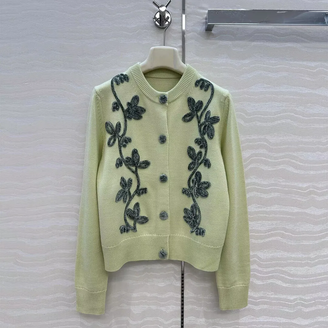 

Handmade Velvet Plate Flower Embroidery Wool Knit Cardigans Women O-neck Long Sleeve Single Breasted Sweet Casual Autumn Sweater
