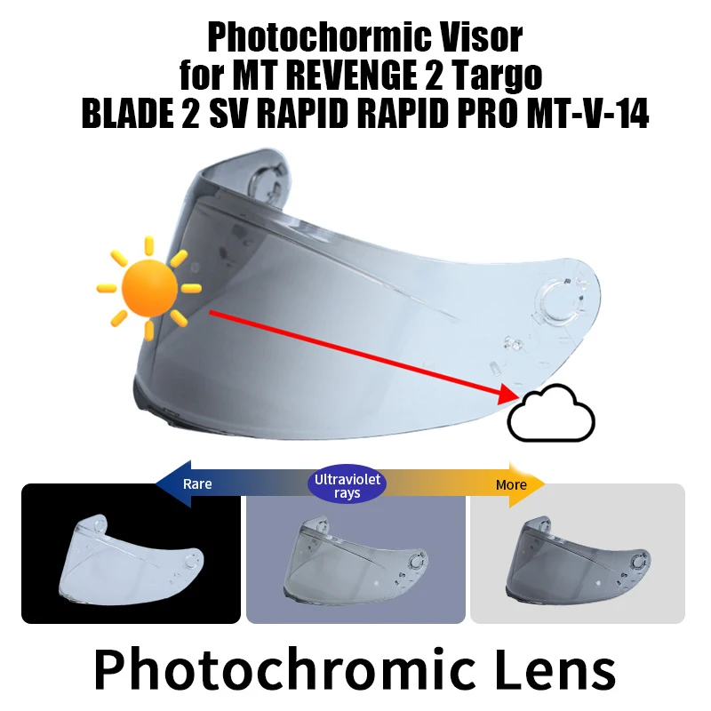 mt v 14 Photochromic Visor for MT Helmet REVENGE 2 Targo BLADE 2 SV RAPID RAPID PRO MT-V-14 Lens Shield Windshield Viewfinder