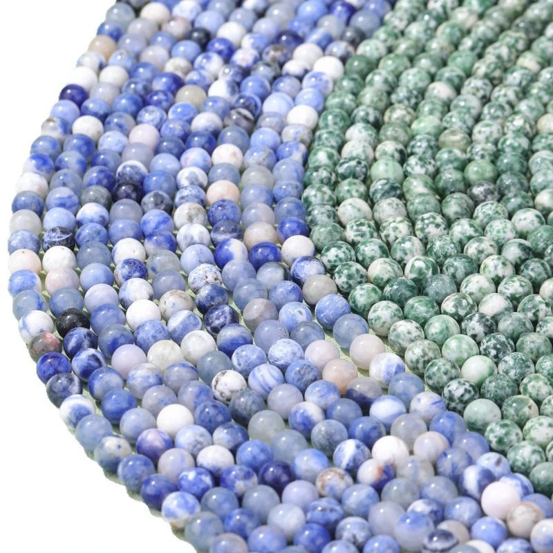 4 6 8 mm Natural blue Green Dots Beads Jasper Stone Loose Spacer For Jewelry Making DIY Bracelet Necklace Accessory Wholesale
