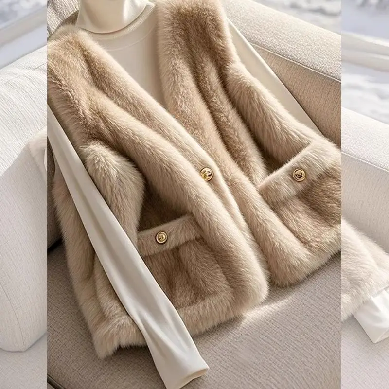 2026 neue kleine duftende Stil helle Khaki Lammfell Weste Jacke Damen Herbst Winter Nerz Pelz einteilige Weste kurze Outwear