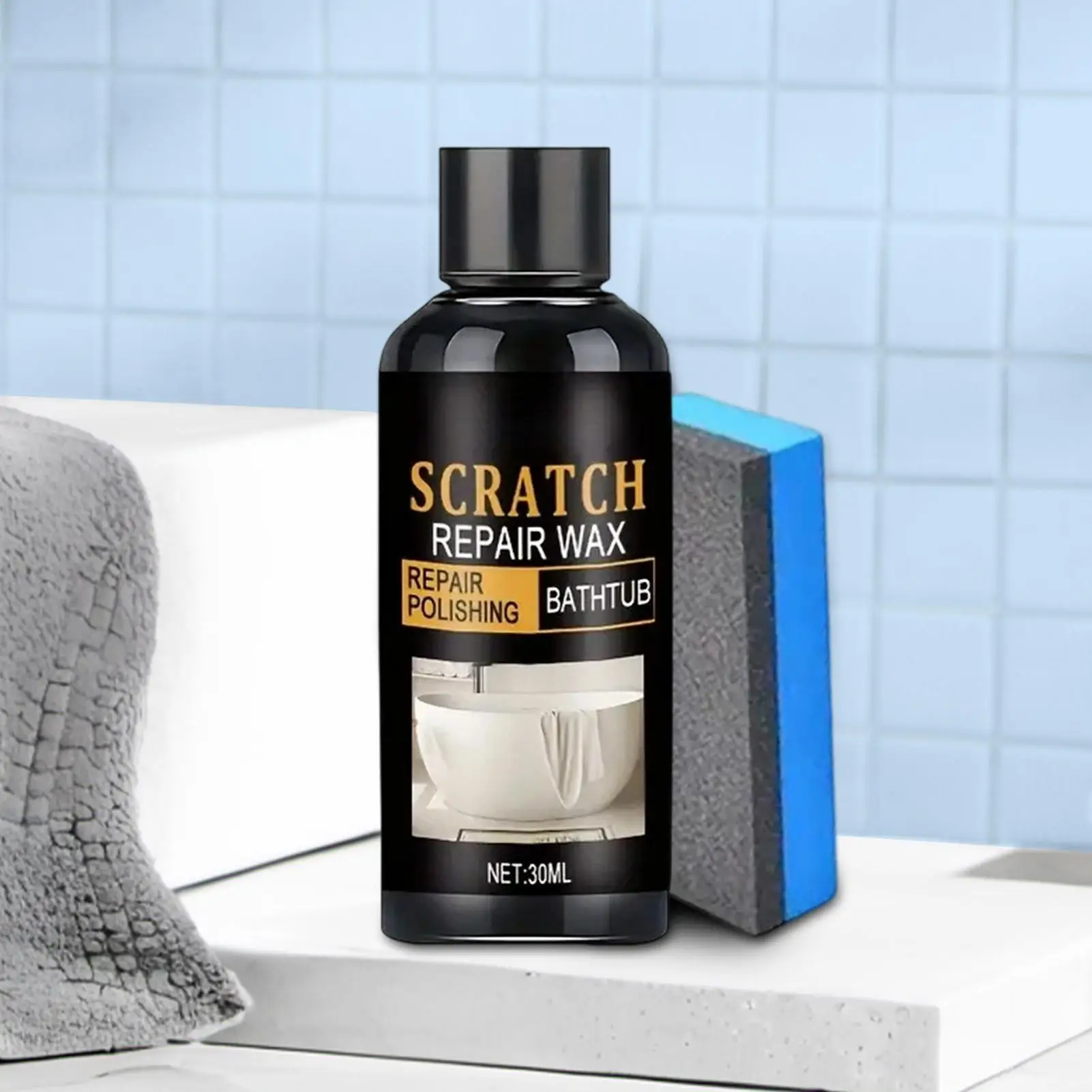 30ml Multi-Purpose Scratch Repair Wax With Sponge Surface Shine Restorer for Bathtubs, Toilets, Sinks Deep Scratch Repair Agent