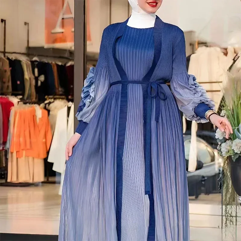 فساتين بدون أكمام وأكمام بتلات مع حزام، معطف طويل، فساتين، طقم قطعة أنيق مطوي، جديد، 2025