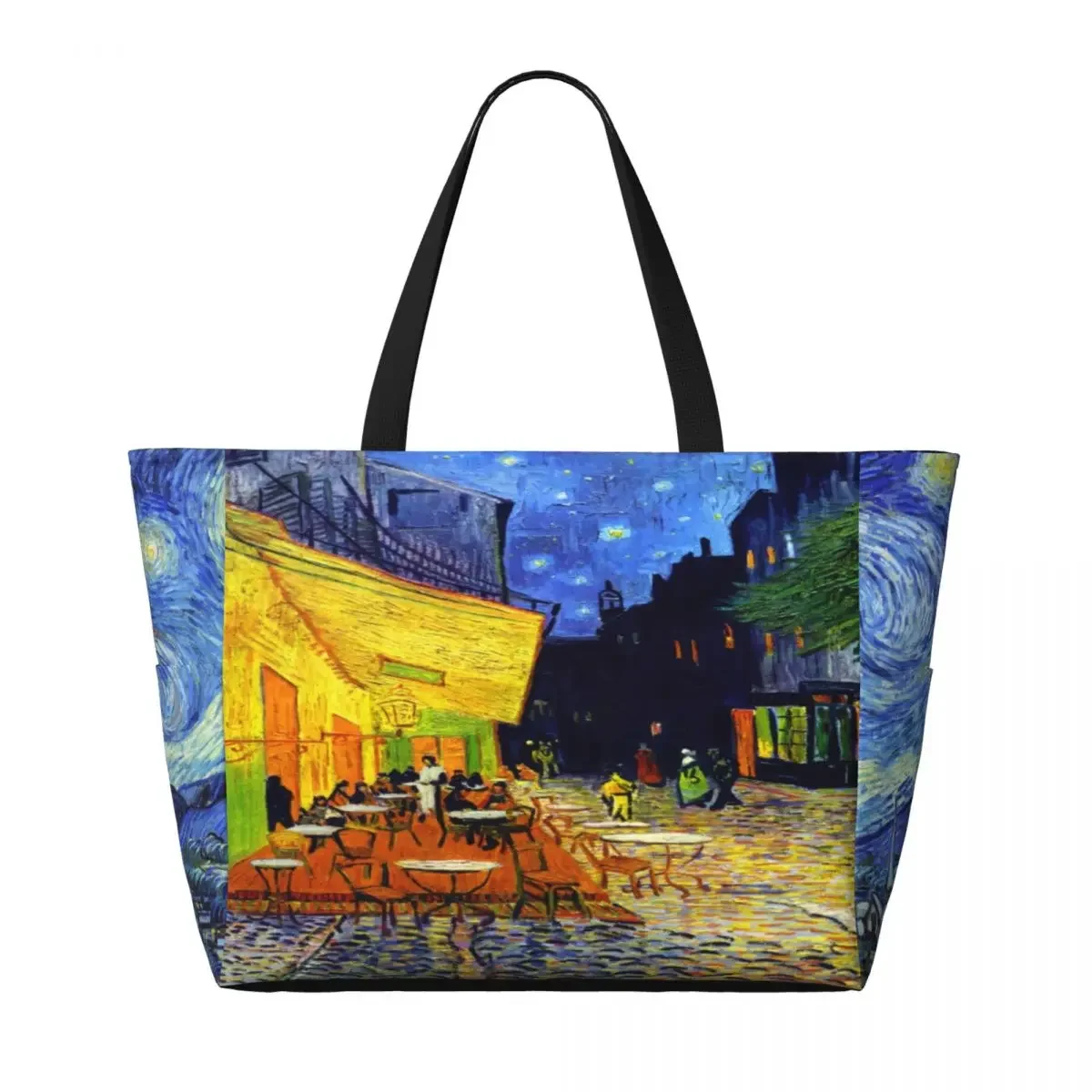 Custom Large Cafe Terrace At Night Tote Bag Women Vincent Van Gogh Painting Shoulder Shopper Beach Gym Travel Bag