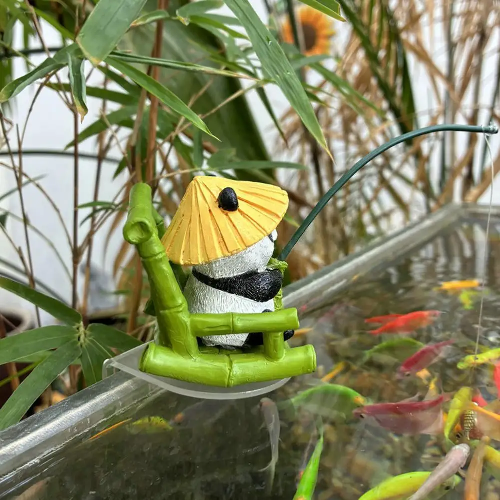 Fishing Panda Figurine Bamboo Chair Panda Resin Statue Sculpture Outdoor Yard Fishpond Aquarium Fish Tanks Edge Decor Ornament