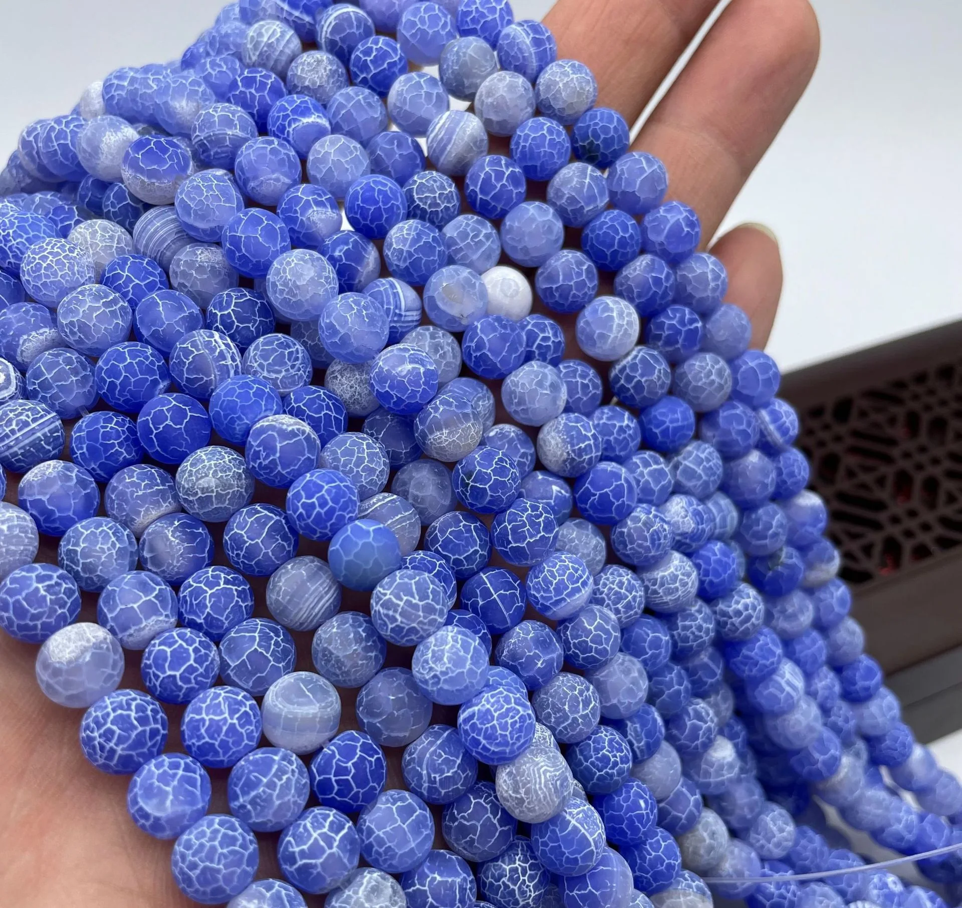 Pretty Natural 6/8MM Blue Fire Dragon Veins Agate Round Gemstone Loose Beads 15