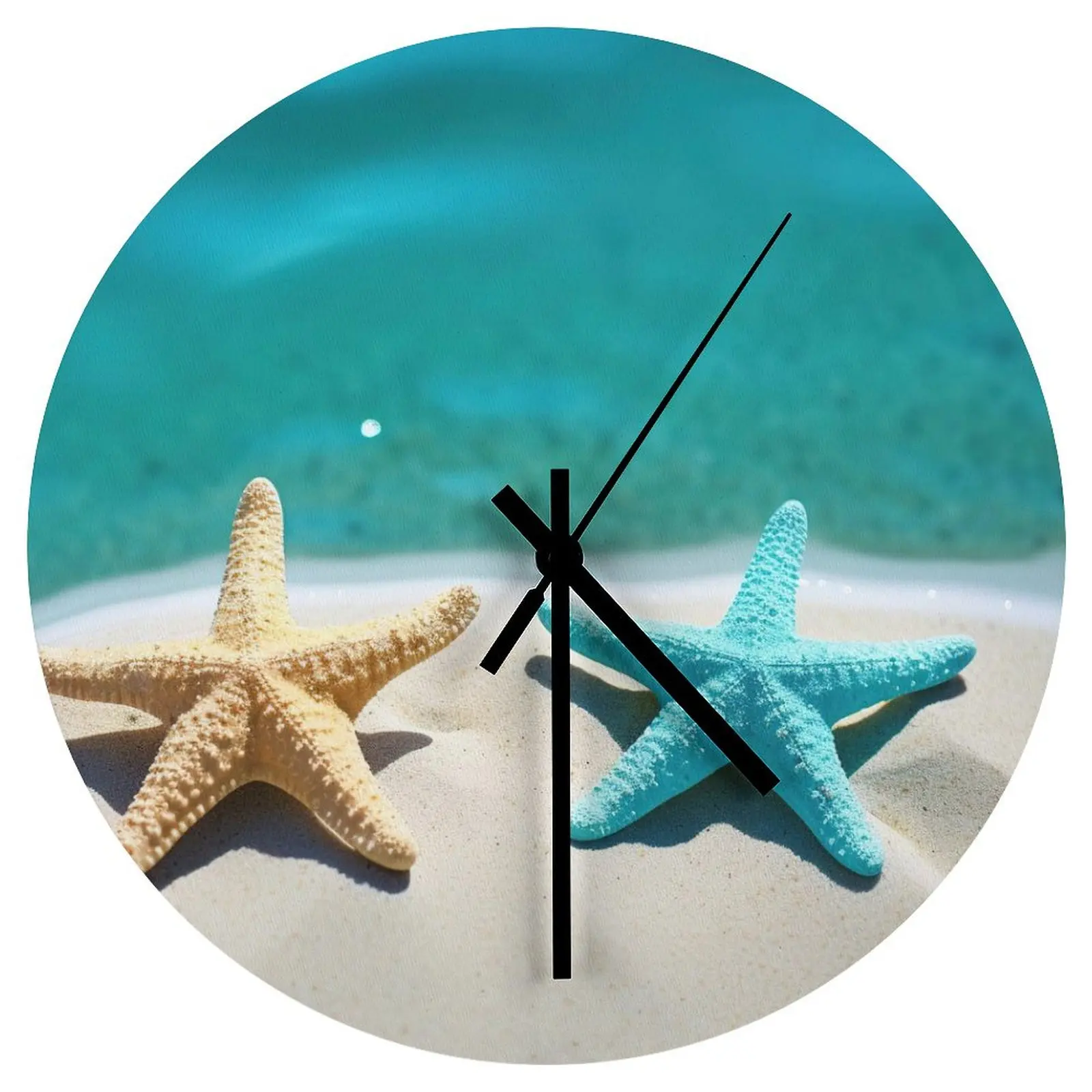 

Office Wall Clock Beach Starfish Sea star Clocks 12 inch Silent Wood Round Artistic Slim Profile Vintage