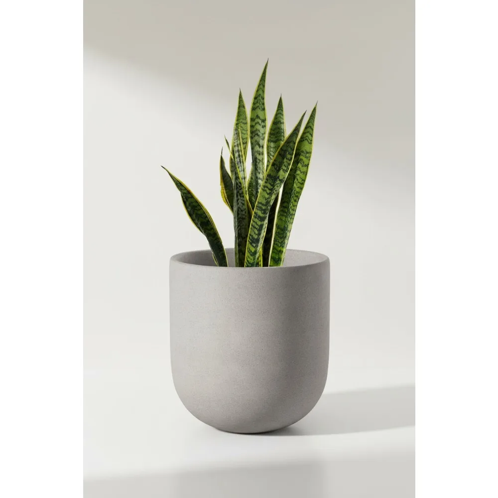 

10 Inch Ceramic Plant Pot with Drainage Hole, Gray Cylinder Planter for Indoor Home Garden Office Patio Decor