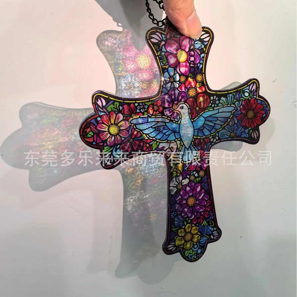 2026  Hot Sell Stained Glass Cross, Vintage Religious Wall Hanging Decor, 3D Relief Leaded Glass Art, Handmade Souvenir