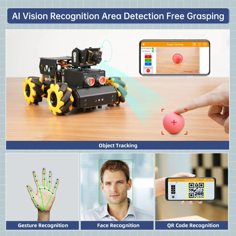 AI Vision Line Seguidor Wheel Raspberry Robot Car com câmera para iniciantes Kit de robô educacional