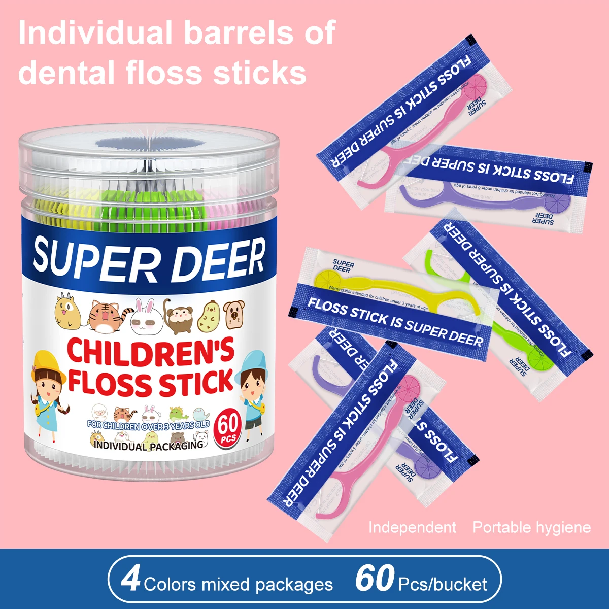 

Super deer 60pcs Children Flosser for Tooth Cleaning Dental Floss Care Oral Hygiene Toothpicks Individual Packing