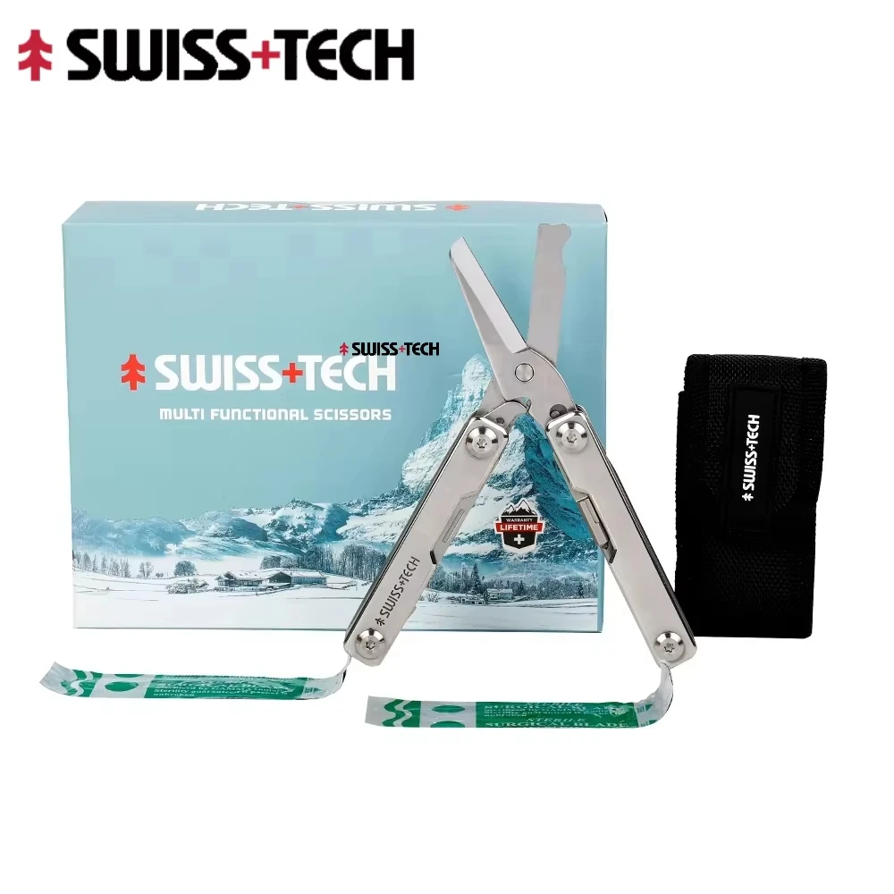 SWISS TECH Rescue Survival Multitool Scissors 9 In 1 Mini Keychain Multi Tools Outdoor EDC Window Breaker Seat Belt Cutter