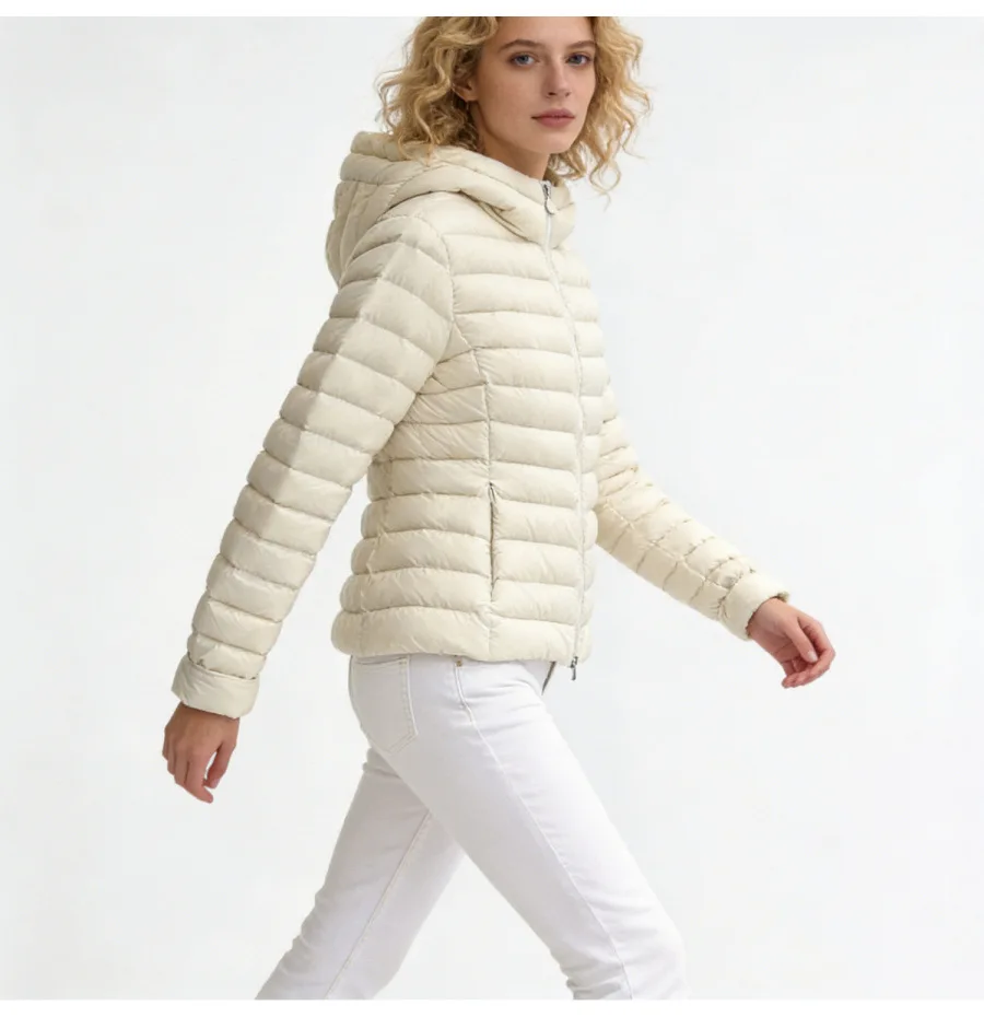 

Осенне-весенняя модная легкая теплая куртка с капюшоном, 90% пух, женская, из белого утиного пуха, зимний наряд, приталенный крой