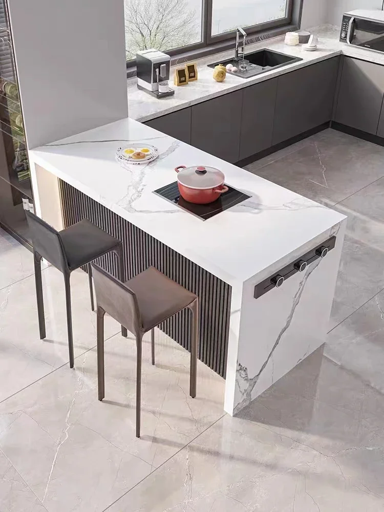 خزانة جانبية رخامية، طاولة بار، طاولة منزلية متوسطة الجزر، خزانة جزيرة مفتوحة متكاملة، قسم بار منفصل