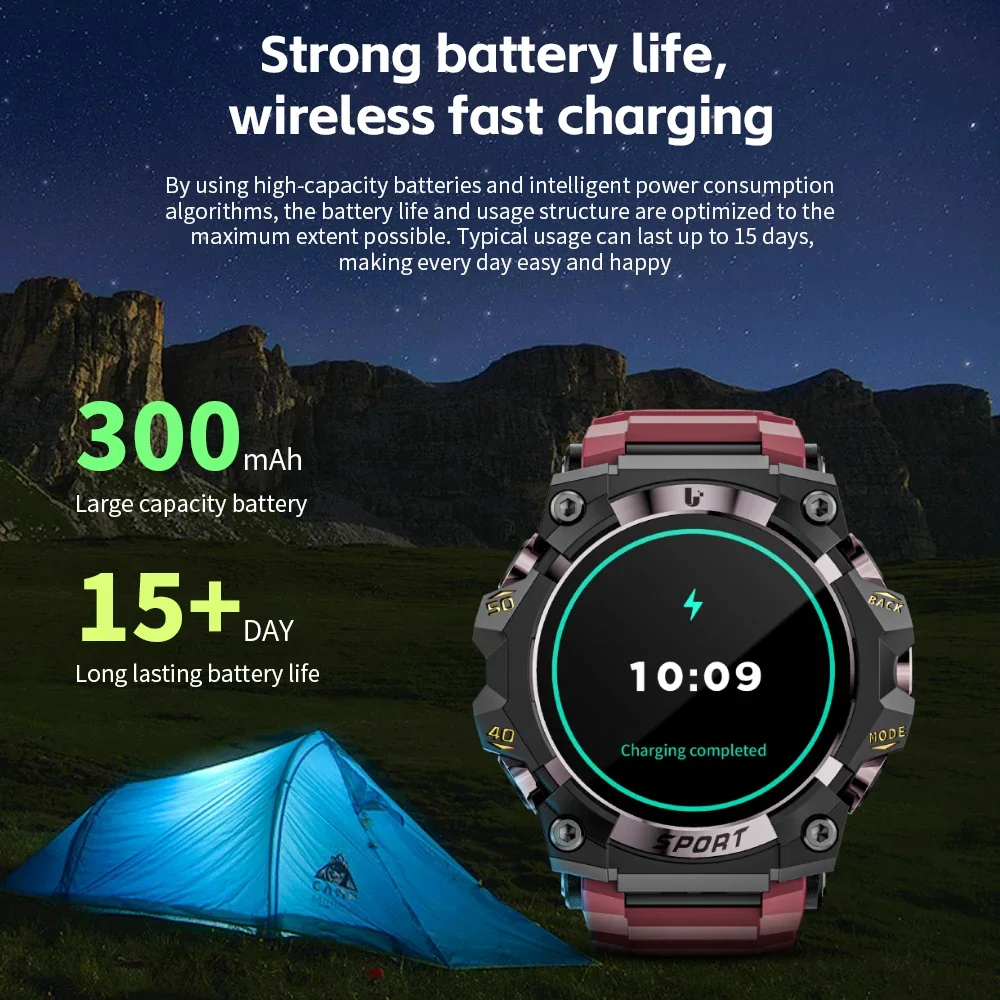 LOKMAT New ATTACK 3 PRO Rugged Smart Watch Bluetooth Calls Fitness Tracker Flashlight Message Push Heart Rate Monitor for Phone