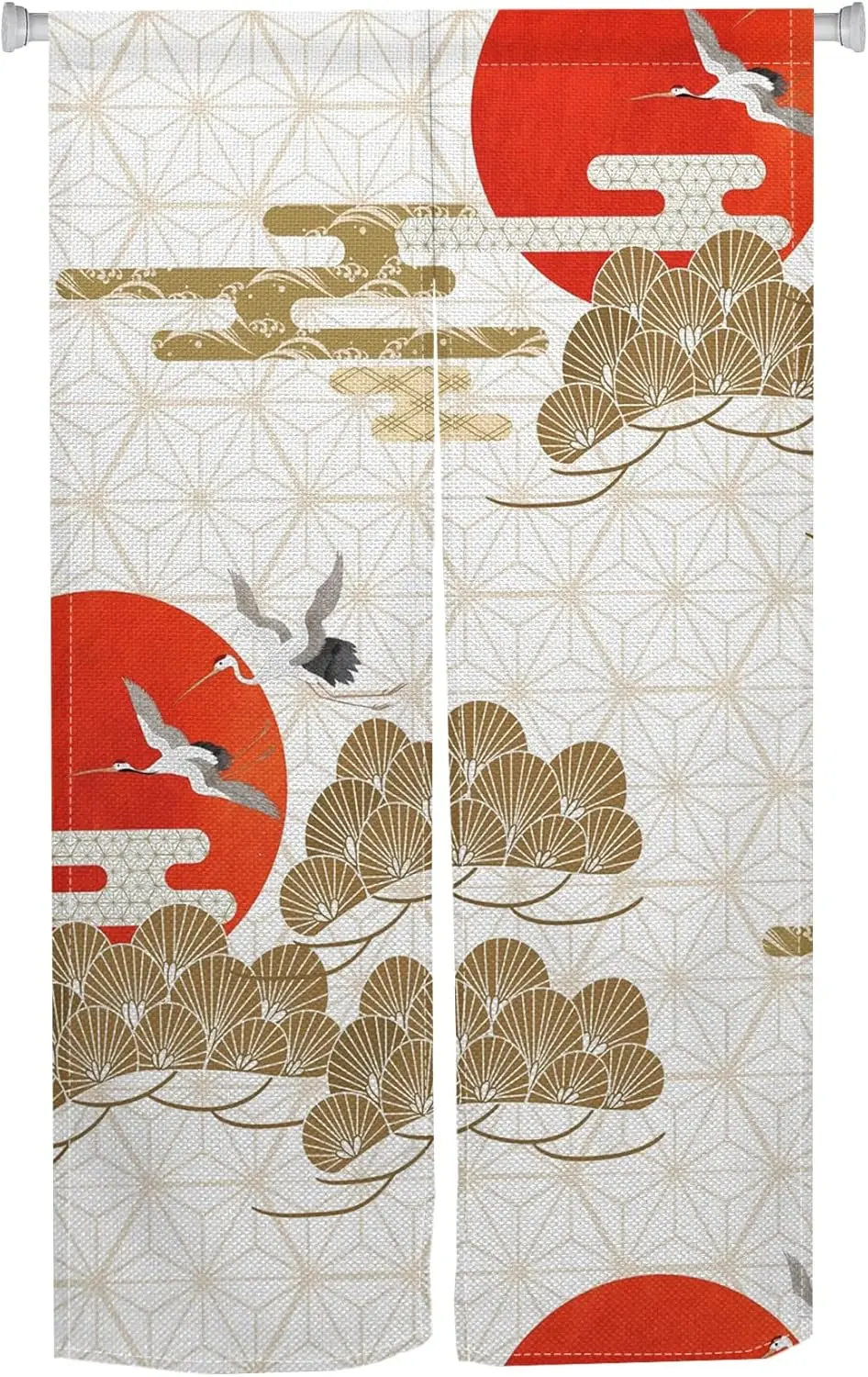 Long Type Japanese Doorway Curtain Japanese Noren Window Treatment Red Sun Crane with Model Hanging Door Tapestry Panel for