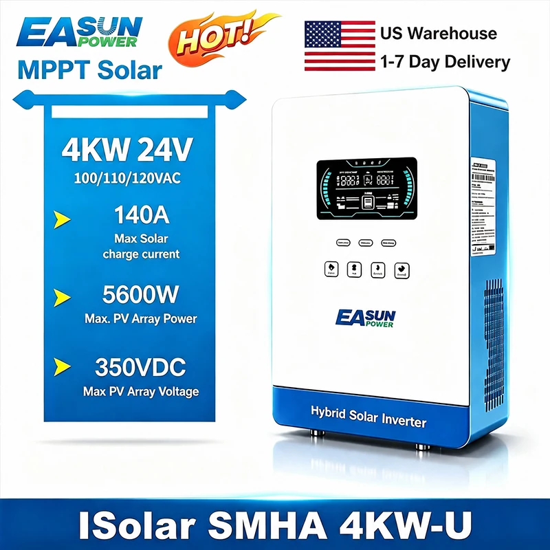 EASUN POWER hybrid Soalr Inverter 4KW 4000W MPPT 140A 350VDC PV Input 110VAC 24VDC 4000W Pure Sine Wave 6.25 Inch LCD