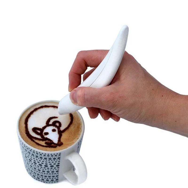 A01M-Electrical Latte Art Pen Cake Decoration Pen Coffee Carving Pen For Coffee Cake Baking Pastry Tools White