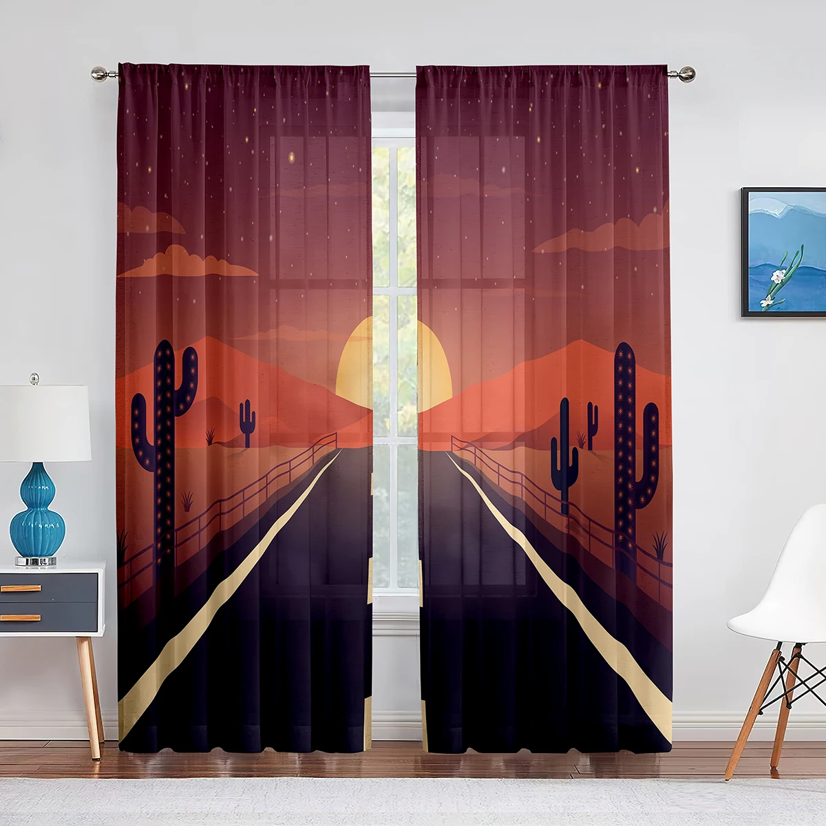 Landscape Desert Sunset Highway Road Sheer Window Curtains for Living Room Kitchen Children Bedroom Tulle Voile Hanging Curtain