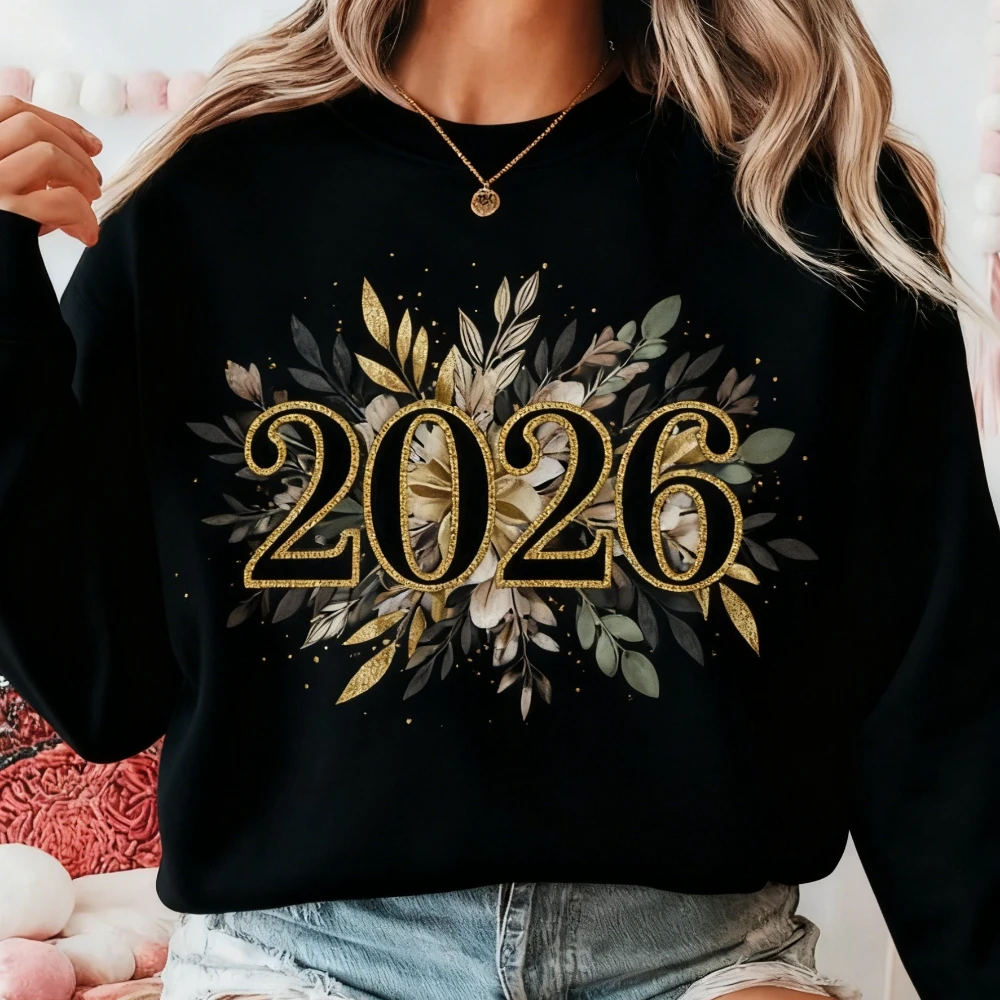 Jersey de moda de Año Nuevo 2026, ropa de mujer con estampado creativo de diseño elegante, ropa de fiesta de Feliz Año Nuevo, Tops de vacaciones