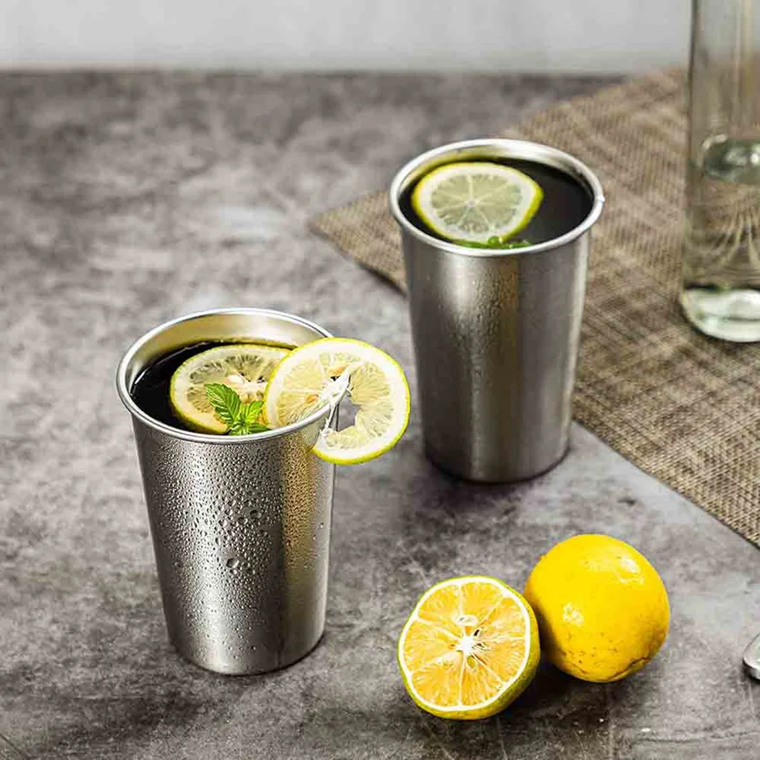 Exquisite-Premium Stainless Steel Cups 16 Oz Pint Cup Tumbler (8 Pack) - Stackable Durable Cup
