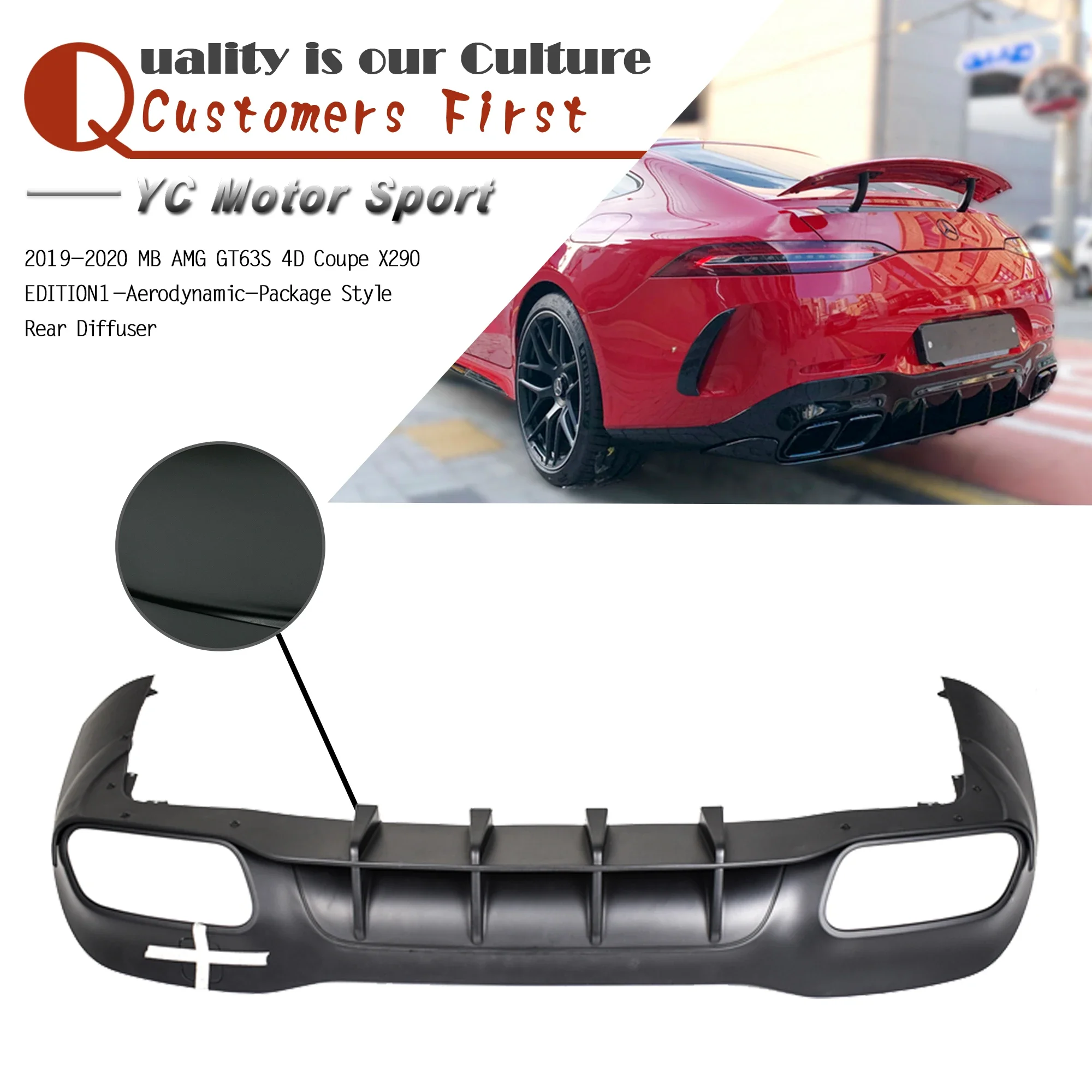 Car Accessories Carbon Fiber Glass EDITION1-Aerodynamic-Package Style Rear Diffuser Fit For 19-20 MB AMG GT63S 4D Coupe X290 lip