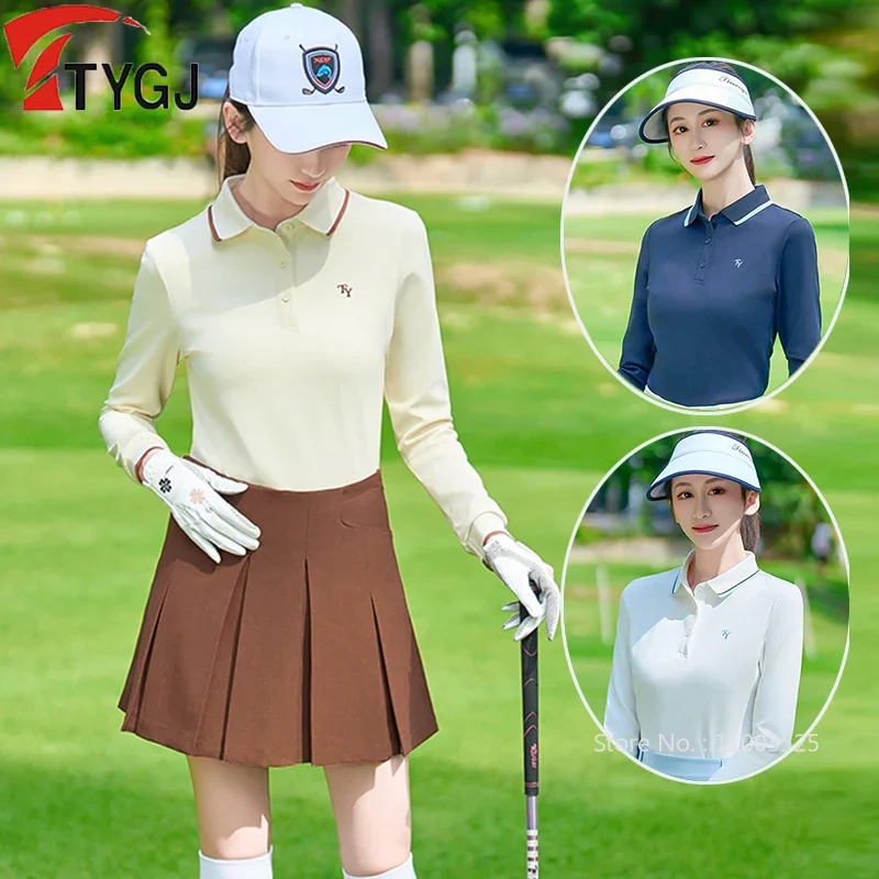 TTYGJ Golf Sports Wear Female Winter Thicken Polo Shirt Long-sleeved Warm Golf T-shirt Women Slim Casual Tops S-XL