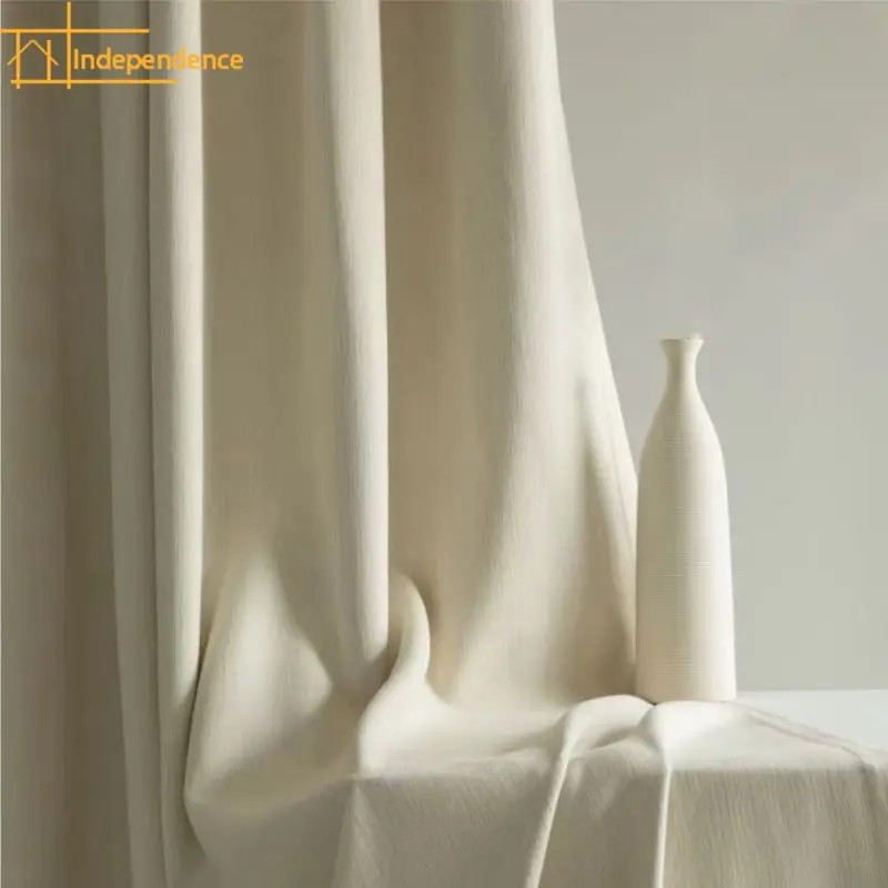 

Custom Milk Tea White Thickened Chenille Jacquard Blackout Curtains for Living Room Bedroom French Window Balcony Window