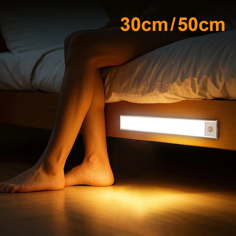 High Capacity Battery USB Rechargeable LED Light Bar Aluminium Motion Sensor Magnetic Strip For Stairs Closet Cabinet Night Lamp