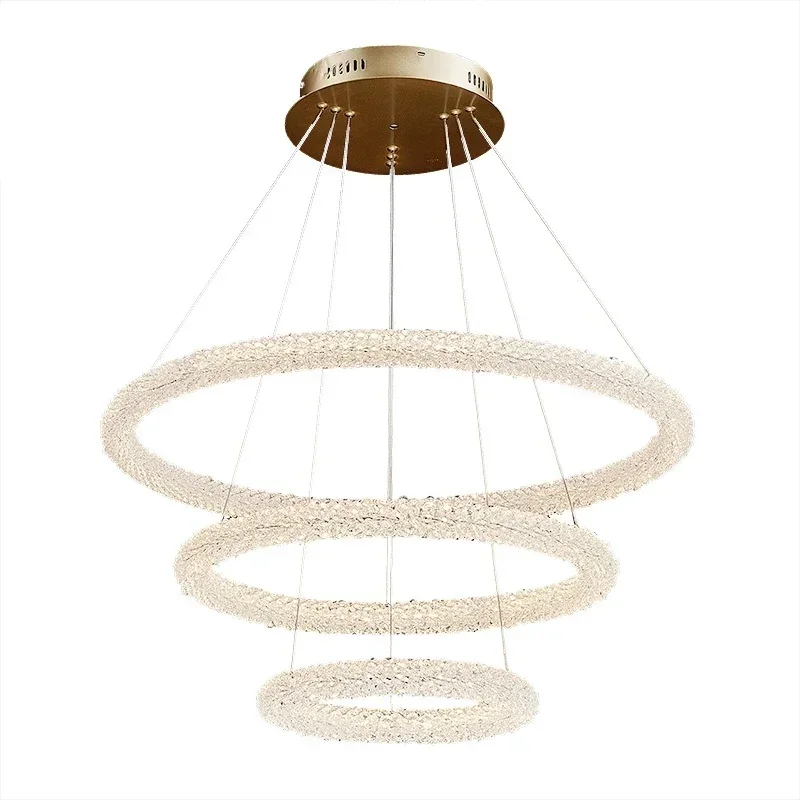 

Nordic K9 Crystal Round Chandelier For Living Room Study Bedroom Hotel Lobby Multiple Ring Aluminum Lamp Body LED Pendant Light