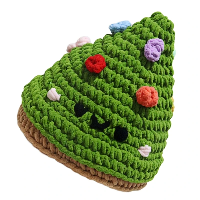 Soft Acrylic Christmas Tree Hat Knitted Winter Brimless Hat For Women Children