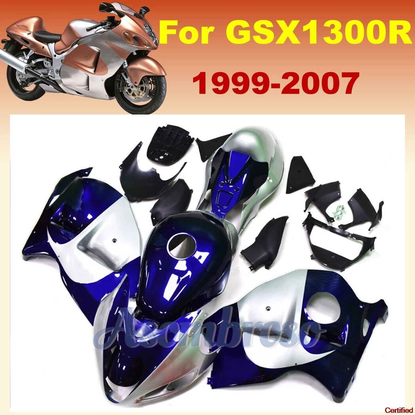 

Полный комплект обтекателя мотоцикла Hayabusa GSX1300R 1999–2007 гг., ABS пластик, синий, серый gsxr1300 99-07