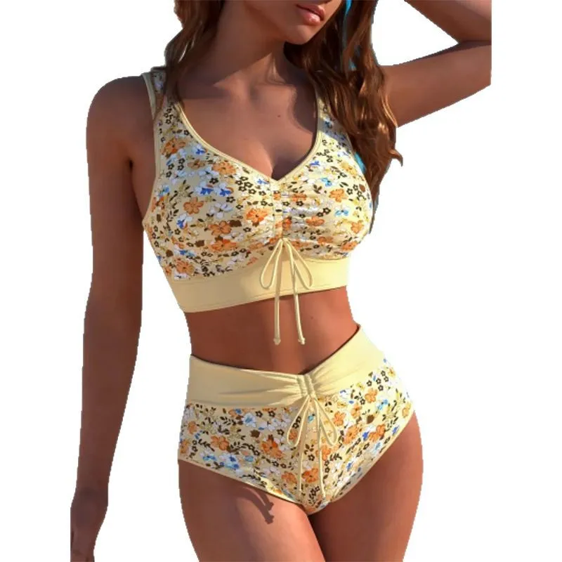 2025 Women Sexy Backless Bikini Set Women's Halter Tie Two Piece Swimwear Summer Holiday Floral Vintage Swimsuit Womens Clothing