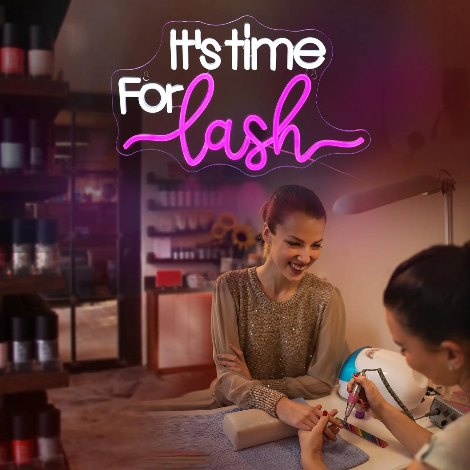 It's Time For Lash Neon Sign Led Neon Signs for Wall Decor Lash Salon Preppy Girls Beauty Makeup Room Nails Hair Bar Signs Gift