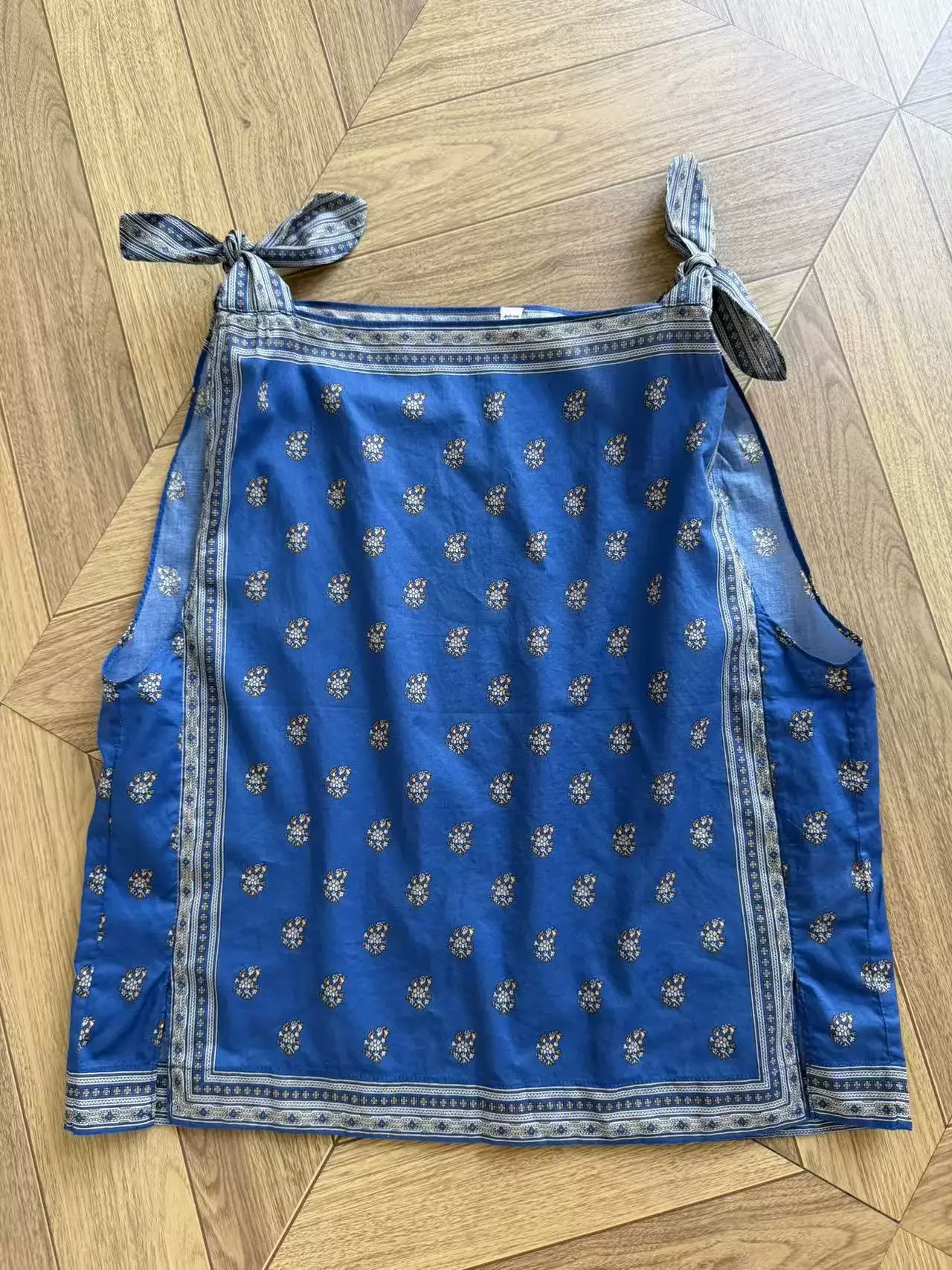 Women Retro Print Blue Set Sleeveless Slash Neck Cotton Vest + High Waist Long Skirt Fashion Elegant Suit