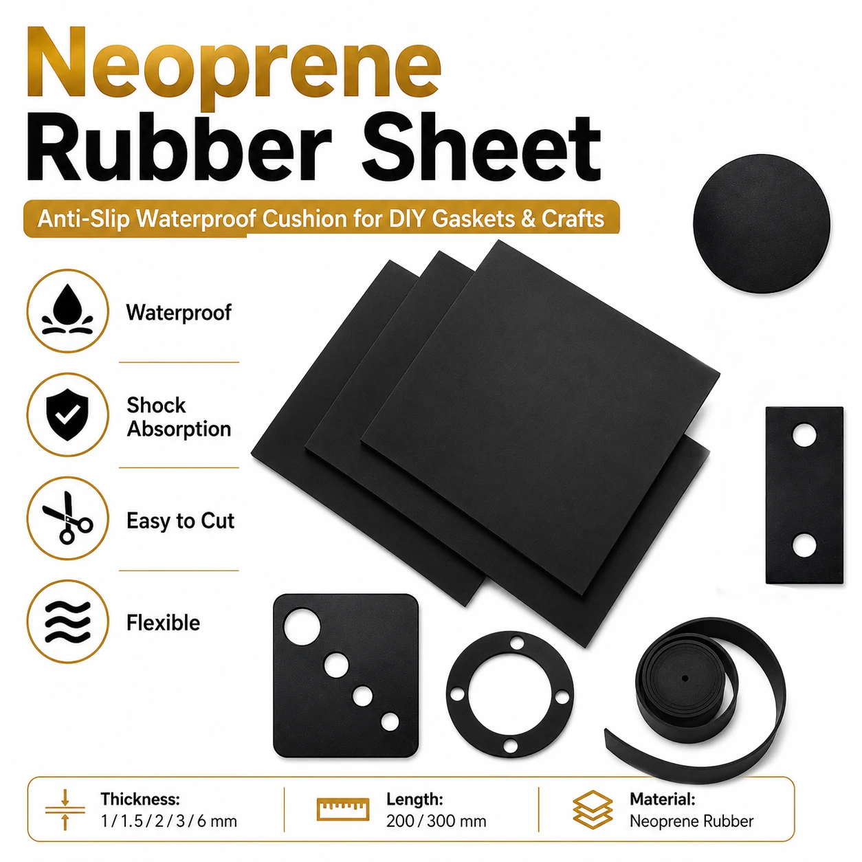 1–5 Stück, einfarbige Neopren-Gummimatte, rutschfeste, wasserdichte Polsterung, Dichtung, Unterlegmatte für DIY-Bastelarbeiten, zum Schutz von Böden.