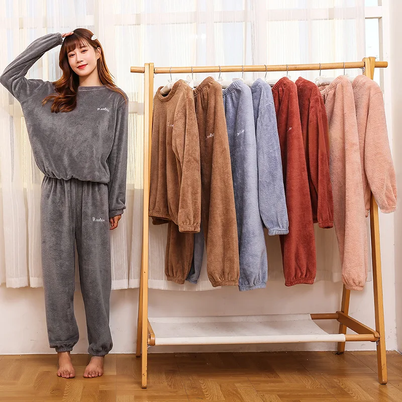 Autumn and Winter New Warm Coral Fleece Pajamas Homewear Suit Fashion Fairy Warm Suit Leisure Homewear Can Be Worn Outside Loose