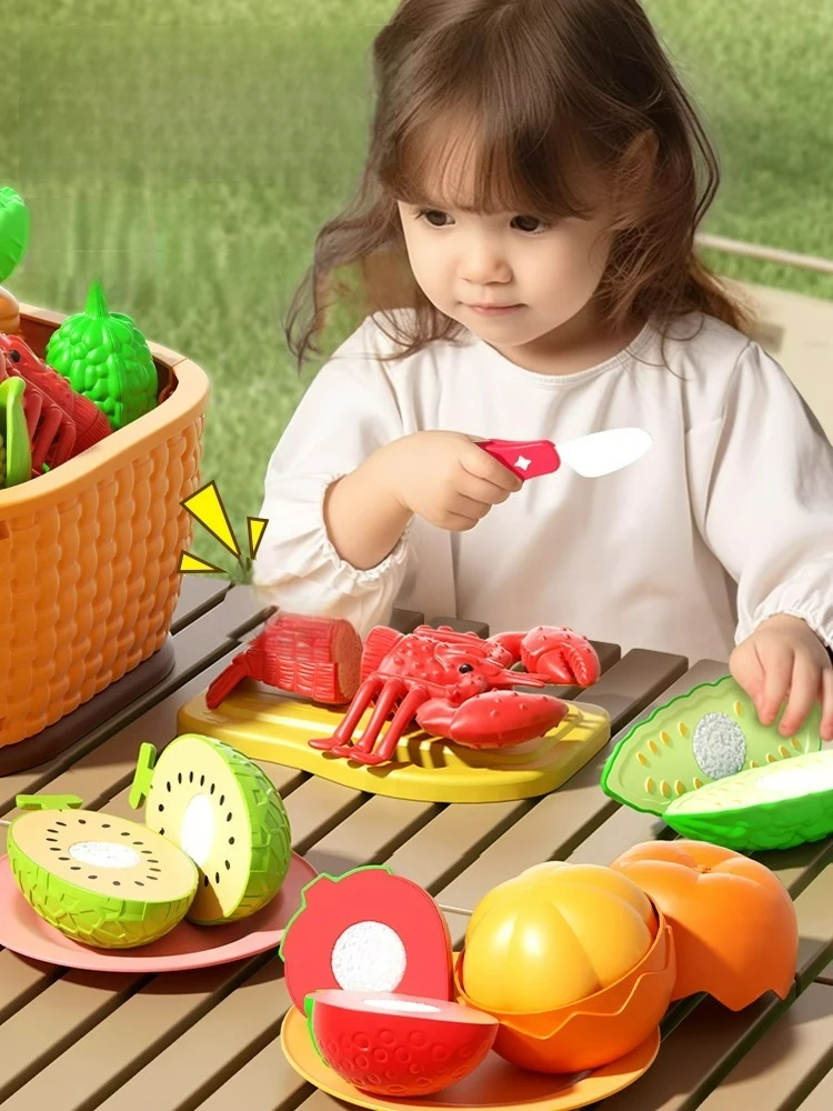 Cutting Play Food Toy for Kids Kitchen Pretend Fruit Vegetable Accessories Educational Toy for Toddler Children Christmas Gifts