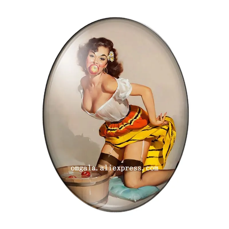 Beautiful Sexy Lady Women Art Painting 13x18mm/18x25mm/30x40mm Oval photo glass cabochon flat back Making findings