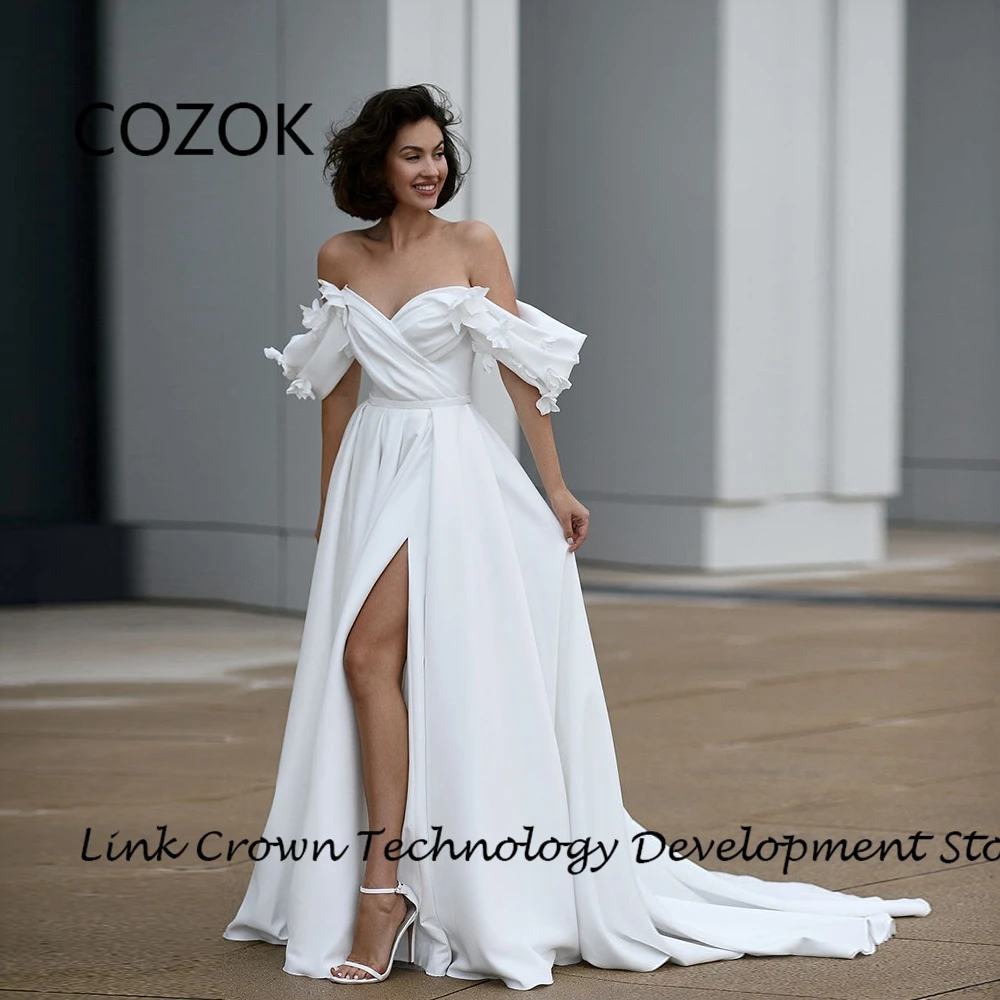 

COZOK Off Shoulder Strapless Wedding Dresses for Women White Bridal Gowns with Pleat Court Train Vestidos De Novia 2024 Summer