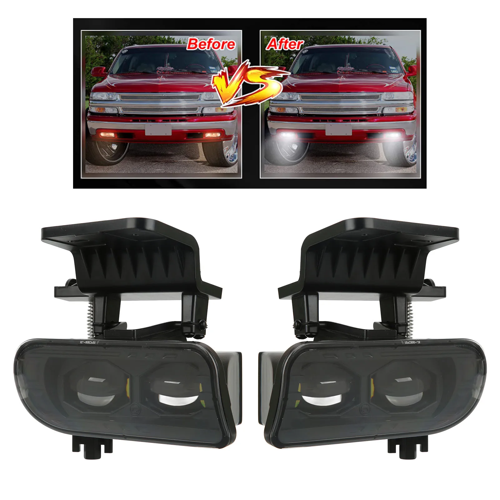 

LED Fog Lights Lamps with Bulbs PC Lens IP67 Waterproof 10‑24V Replacement for 1500 1999‑2002 Fog Lamps