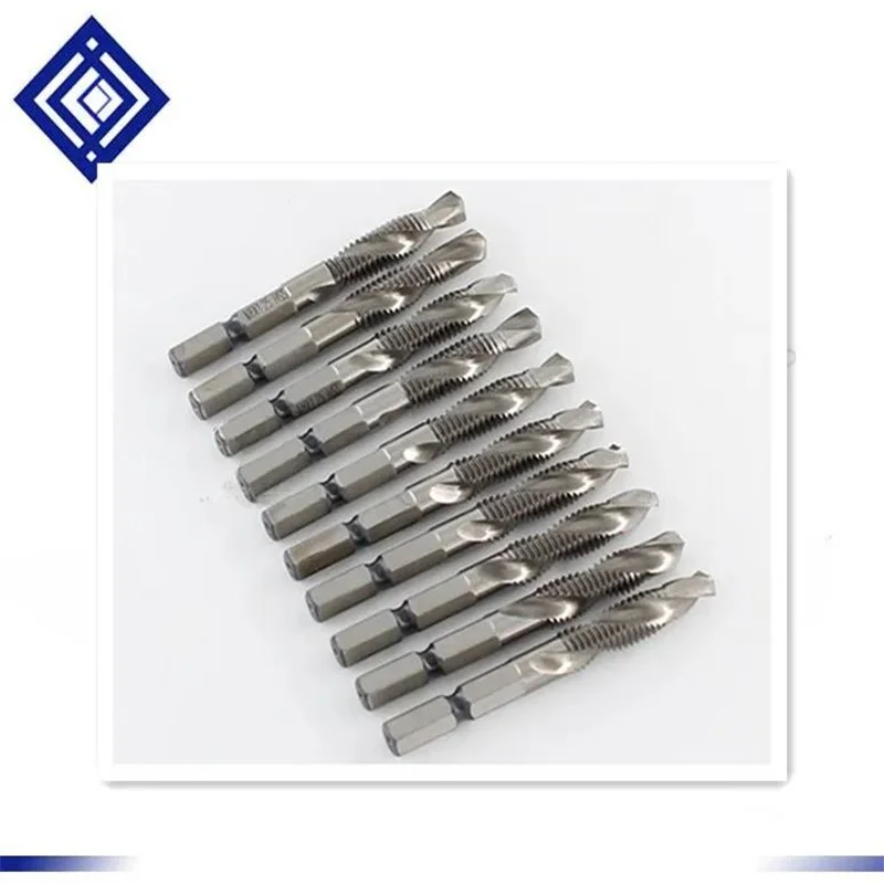 High Hardness 10Pcs/set M3-M10 composite tap drill bit thread spirals crew tap,Hexagon handle compound Tap Drill Bits