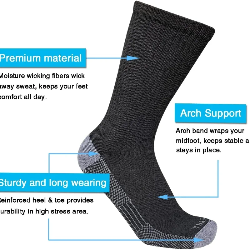 Men's Moisture Wicking Cushioned Crew Work Boot Socks (4 Pairs / 6 Pairs)Cushioned Work Socks