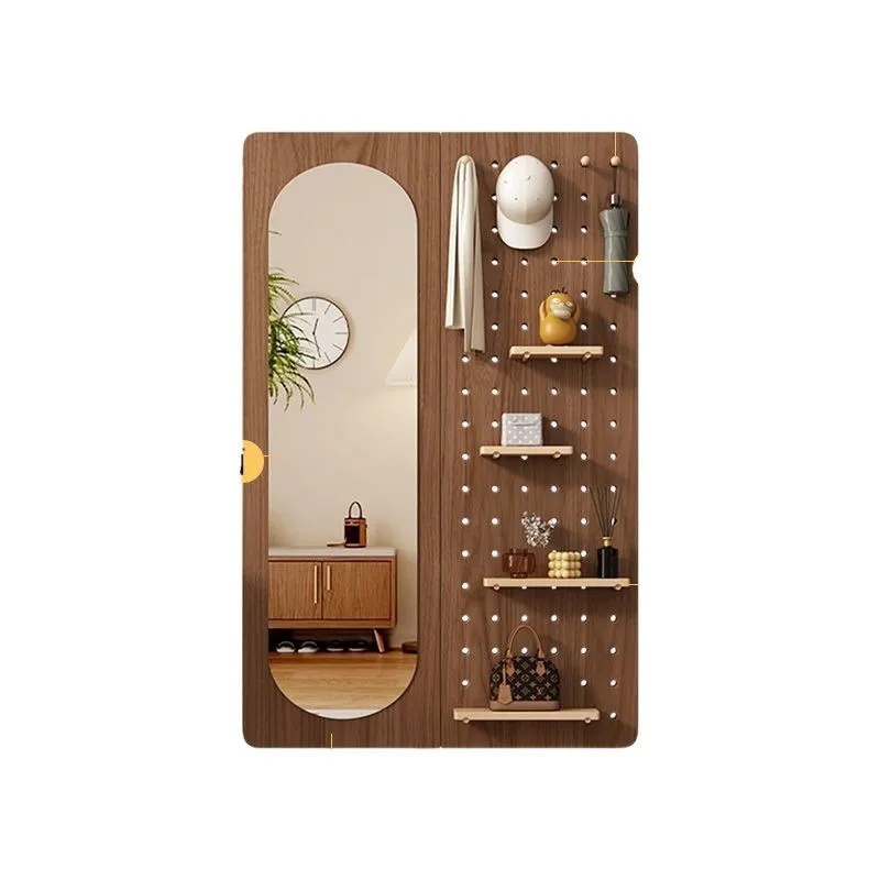 

Solid wood hole board rack, dressing mirror, home fitting mirror, porch wall hanging, dressing , coat rack integrated mirror