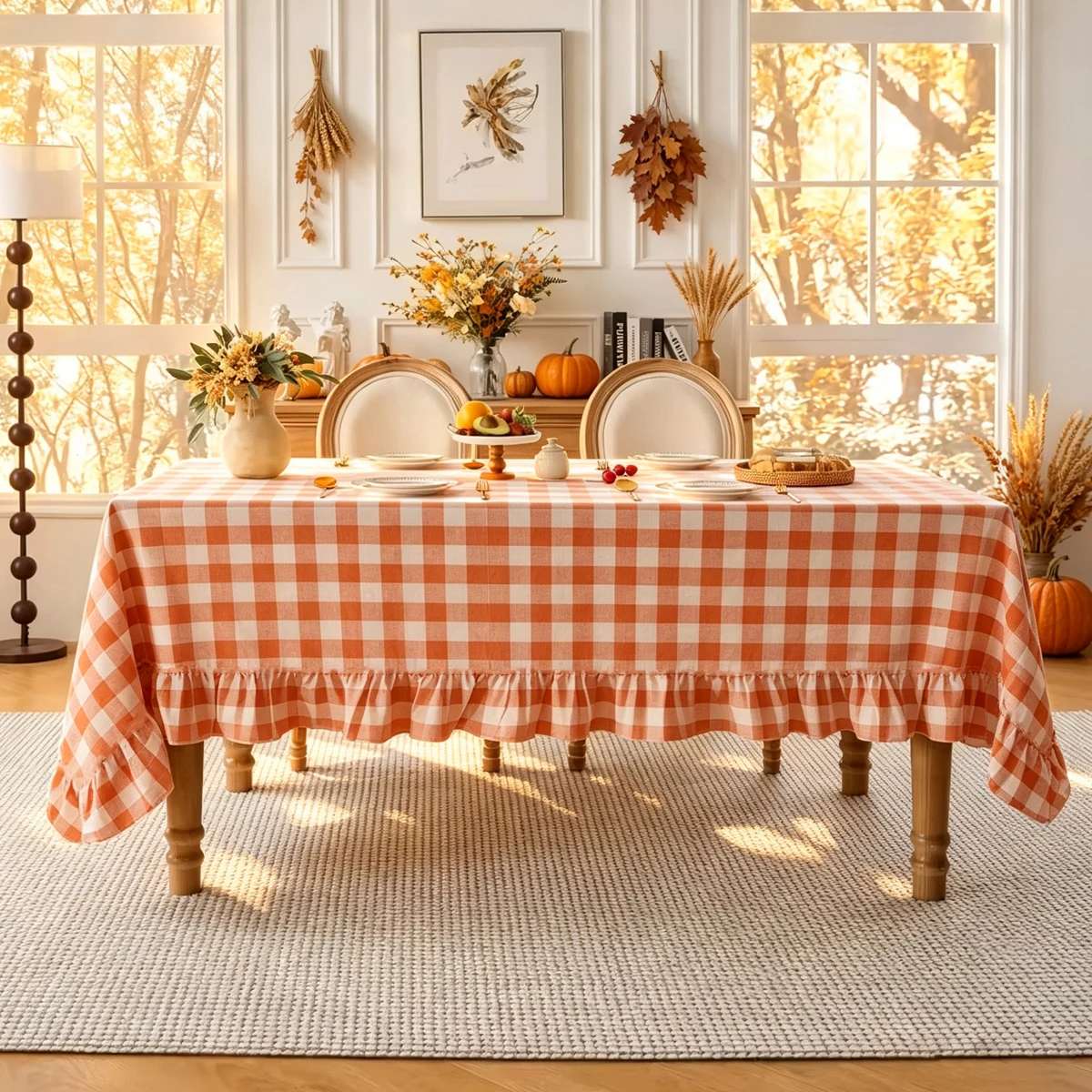 Modern Minimalist Style Orange White Checkered Tablecloth, Suitable for Kitchen, Wedding, And Holiday Table Decoration