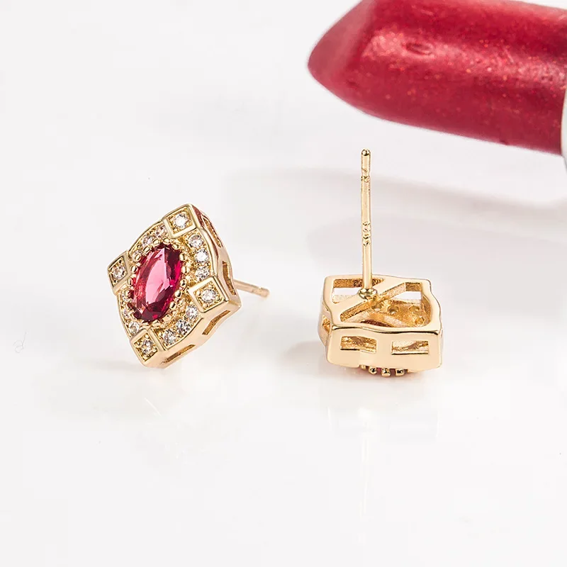 Pendiente de tuerca de piedras preciosas de rubí de plata esterlina sólida S925 para Mujer, Aros finos para Mujer, Oreja, pendiente Orecchini de piedras preciosas de rubí rojo