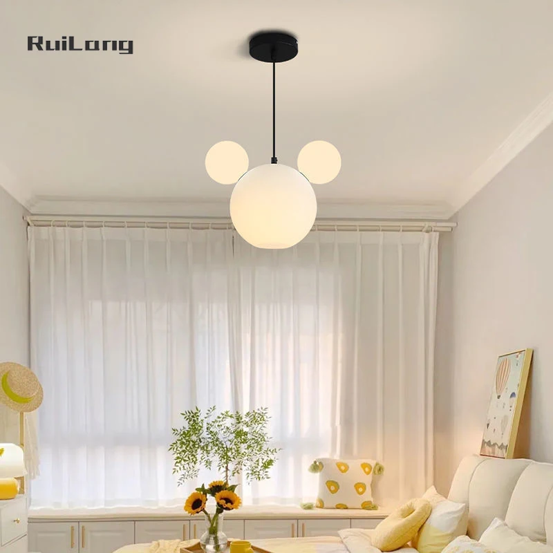 Imagem -04 - Luz Pendente Nórdica para Crianças Bola Minimalista Moderna Luz Suspensa Lustre do Teto do Mickey para Criança Quarto do Bebê Menina Menino Lâmpada do Quarto