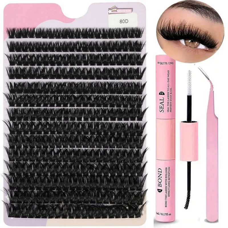 14列80Dふわふわまつげ束キット9-16mmまつげエクステキットふわふわドラマチックキャットアイ風80D個別まつげ束