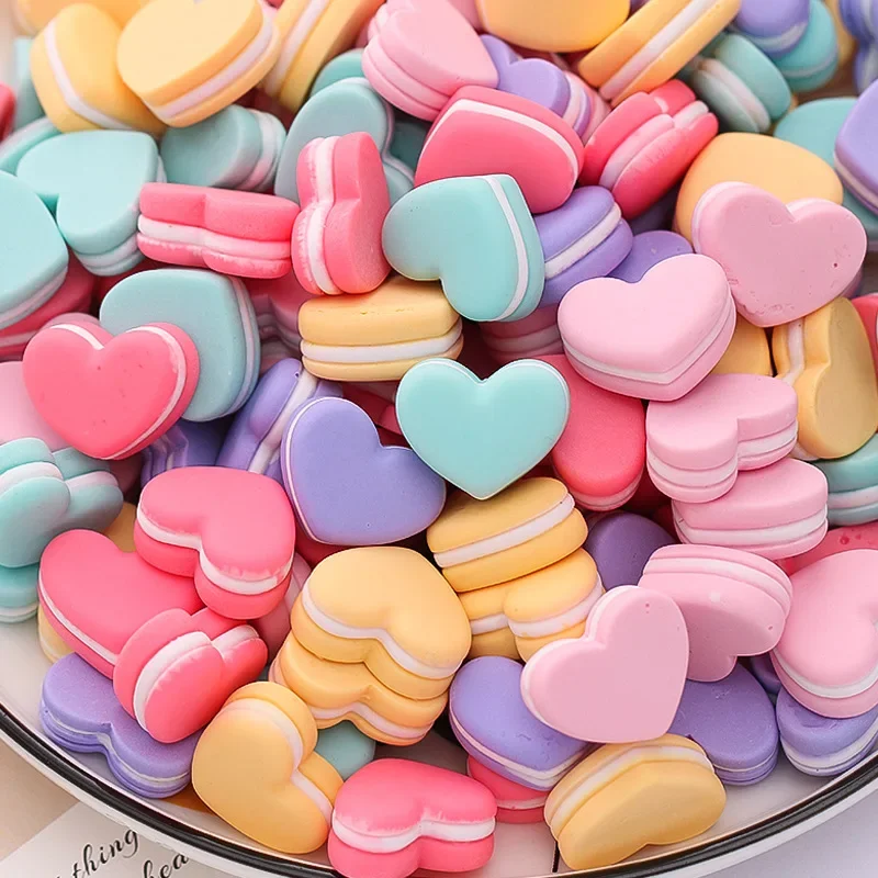 20Pcs Macarons 3D Heart Candy Biscuits Resin Cabochon Flatbacks Embellishments Fit Phone Decoration Jewelry DIY Accessorries