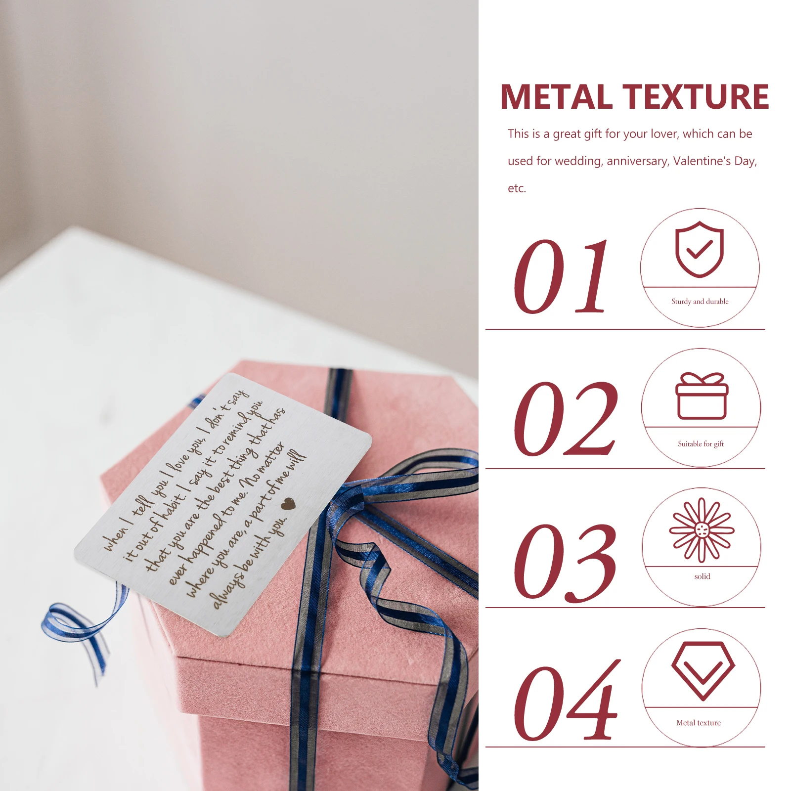 

Delicate Wallet Insert Card Stainless Steel Metal Texture Clear Lettering Decor for Valentine's Day Anniversary Gift Sturdy and